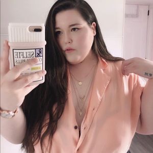 Peach Crepe Button Down Top